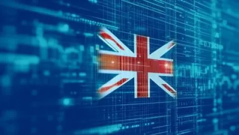 British flag displayed on a vibrant digital background, symbolizing national identity in a modern context.